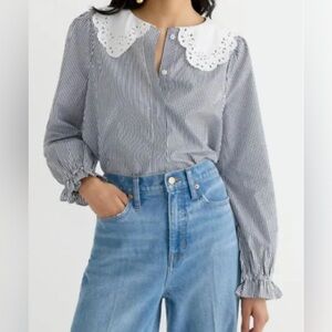 J Crew lace collar striped blouse, small